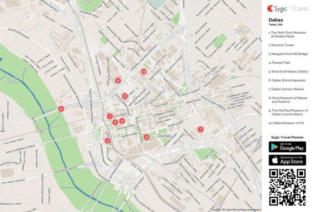 Dallas bezienswaardigheden kaart