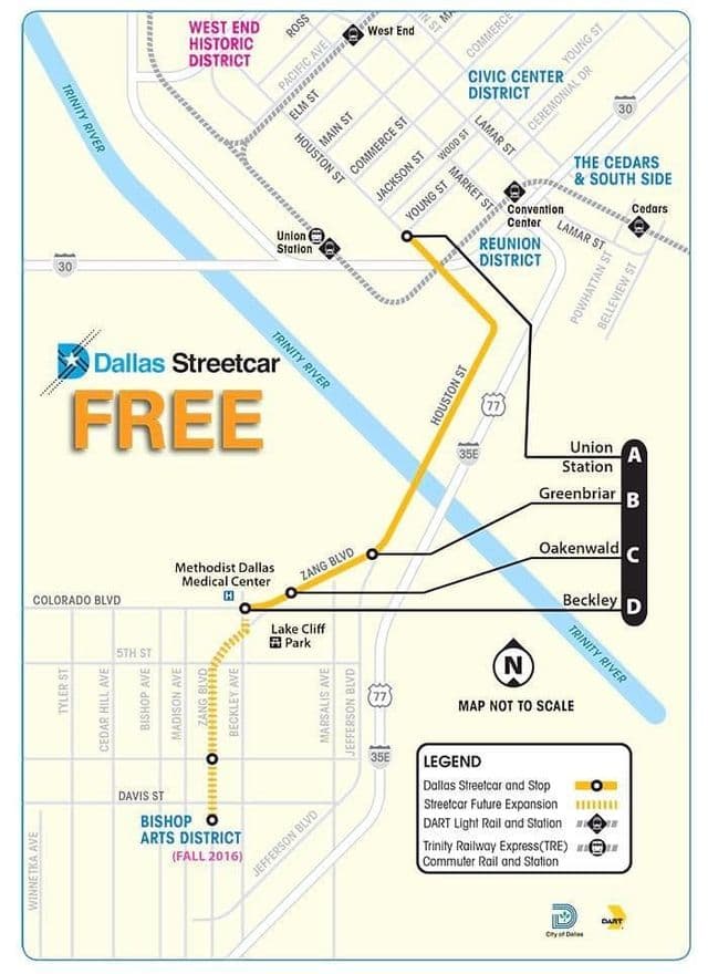 Dallas tram stations kaart