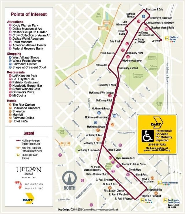 Dallas trolley stations kaart