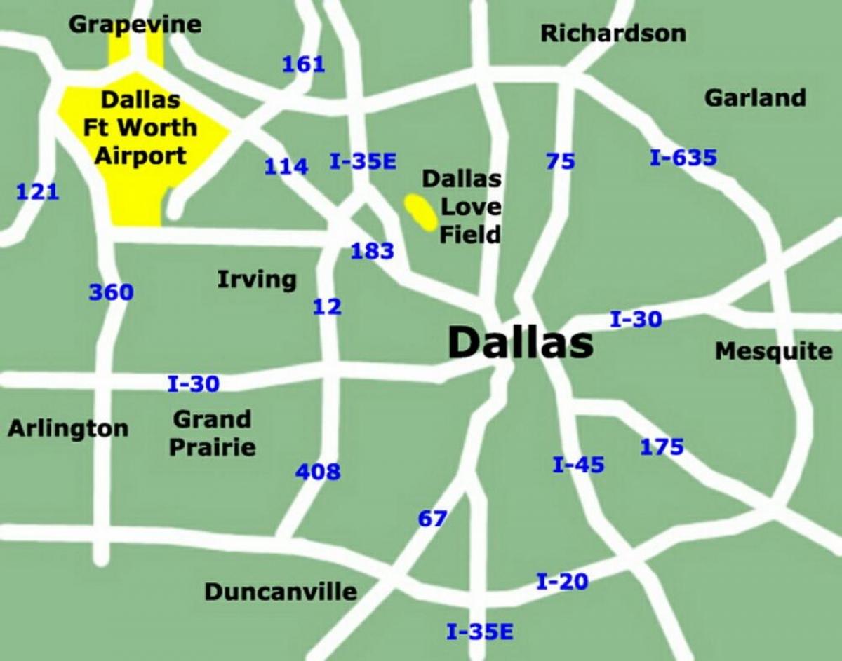 Dallas luchthavens kaart