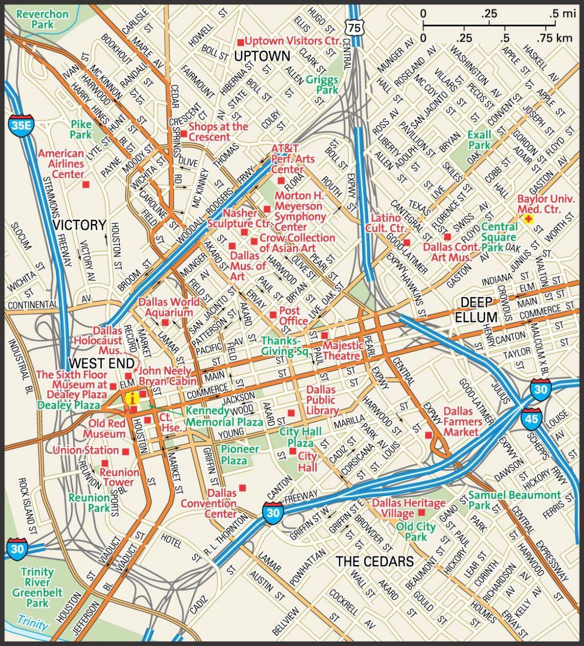 Dallas stadscentrum kaart