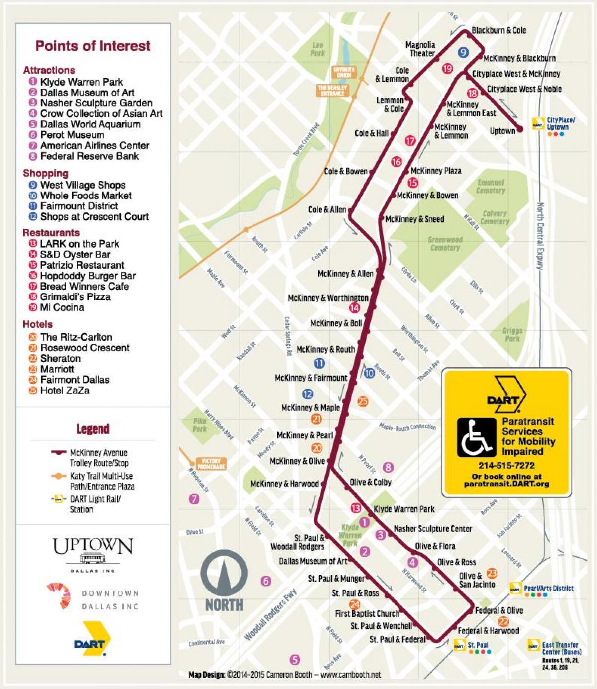 Dallas trolley stations kaart