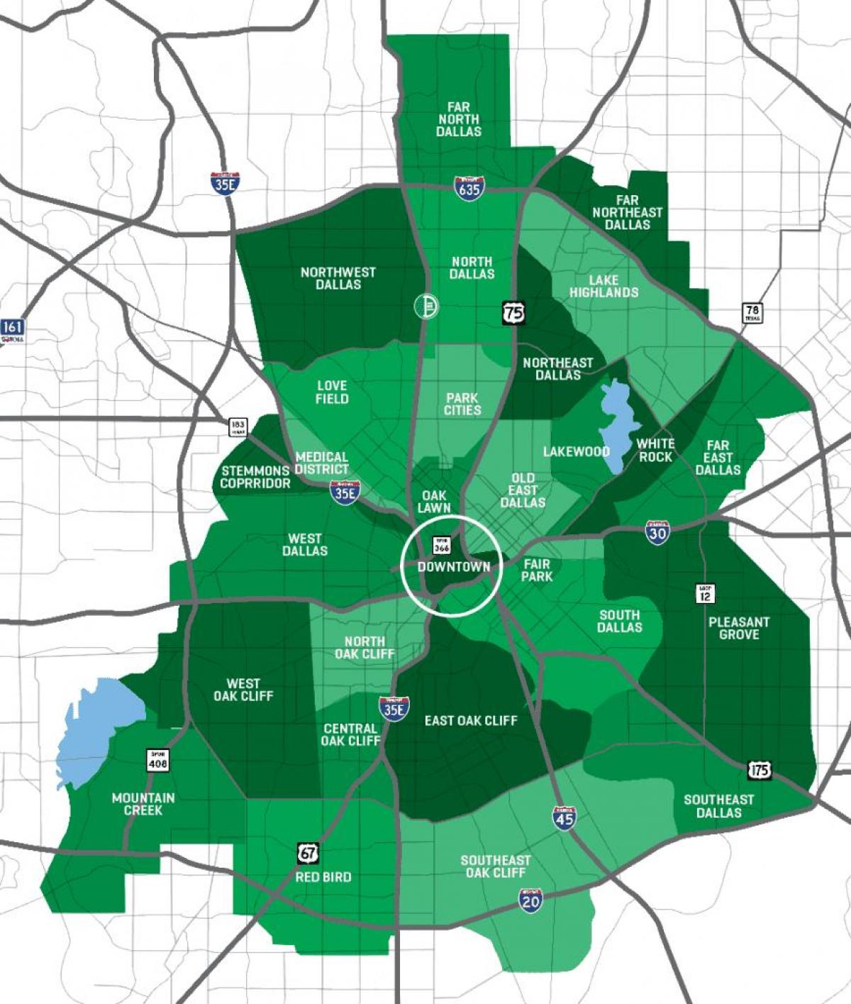 Dallas buurten kaart